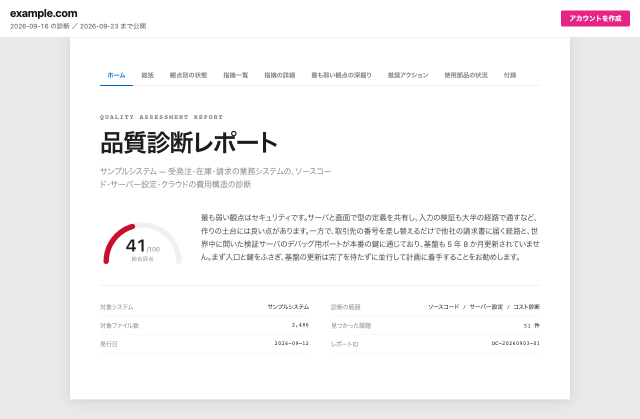 無料診断のレポートの画面